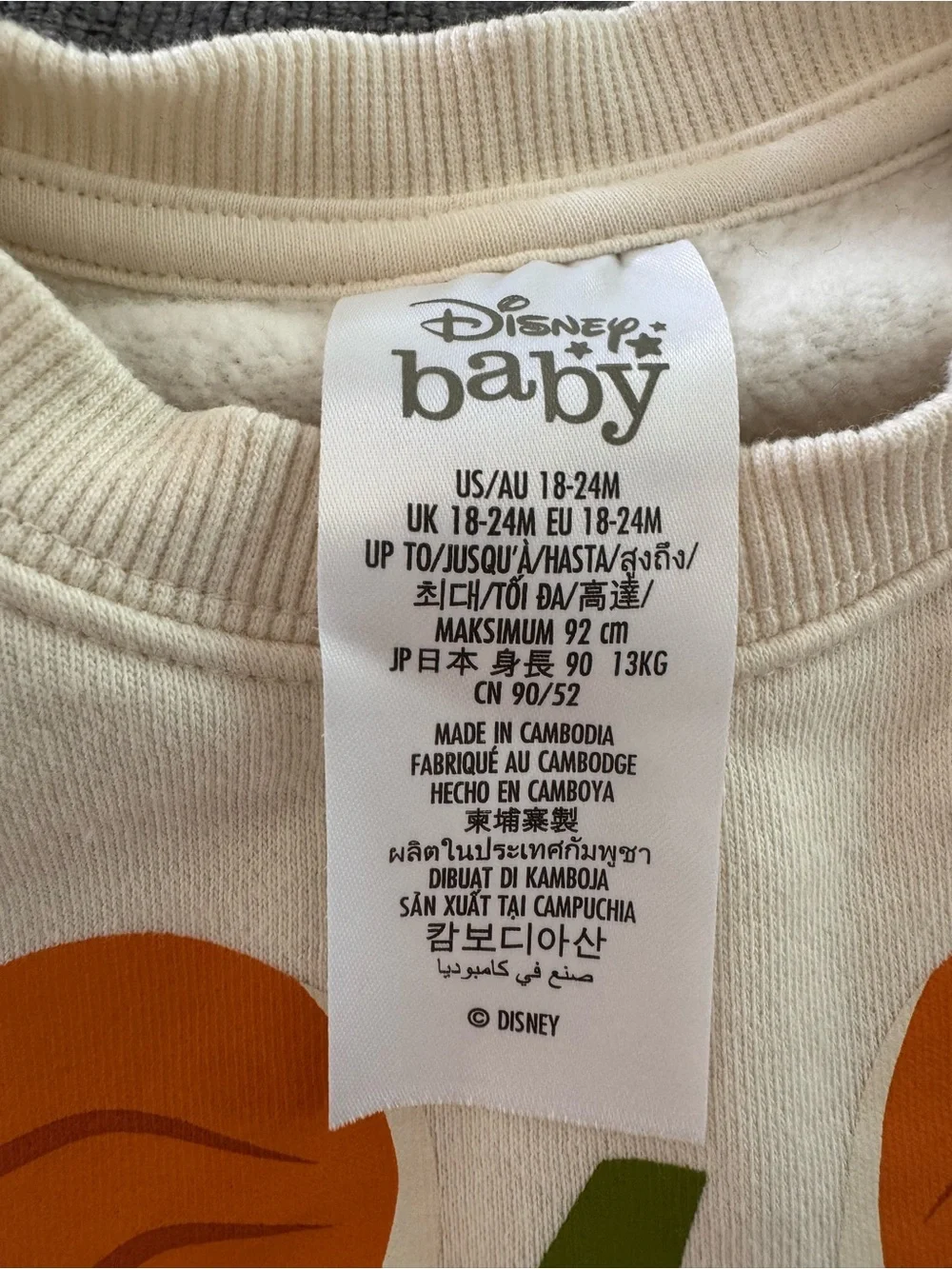 Disney Baby Cream Sweatshirt with Orange Pumpkin Graphic